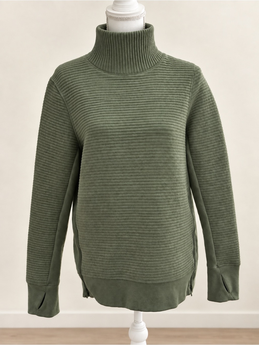 All in Motion Women’s Textured Mock Neck Side-Zip Pullover Olive Green Size M